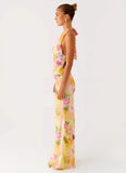 Main Act Halter Maxi Dress Sunburst Floral