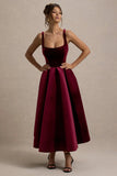 Francisca Berry Velvet Strappy Volume Hem Midi Dress