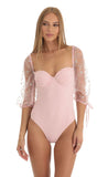 Sequin Puff Sleeve Bodysuit in Pink