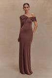 Ashford Asymmetrical Slinky Maxi Dress Chocolate