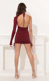 One Sleeve Dress in Burgundy