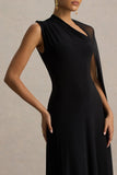 Selena Black High Neck Maxi Dress With Cut Out And Cape Sleeve Detail