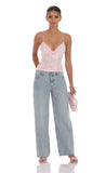 Open Back Sequin Floral Top in Pink