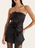Black Bow front Satin Mini Dress