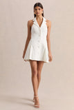 Valetta White Plunge Neck Tailored Mini Dress