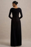 Aniyah Black High Neck Maxi Dress With Ruched Detailing