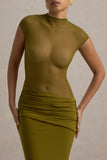 Asia Green Sheer Short Sleeve Draped Maxi Dress