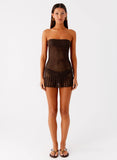 Kaiane Strapless Crochet Mini Dress Chocolate