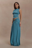 Erina Slinky Ruched Maxi Skirt With Hardware Teal