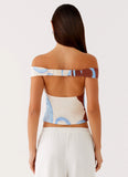 Ozella Off Shoulder Top Bloom Wave Print