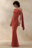 Vista Rust Asymmetric Neck Maxi Dress With Knot Sleeve Detail