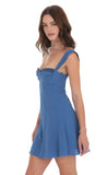Lace Trim Wide Strap Dress in Blue