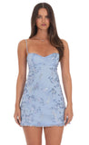 Sequin Embroidered Floral Babydoll Dress in Blue