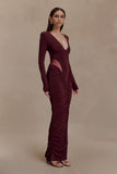 Louanne Slinky Long Sleeve Maxi Dress Burgundy
