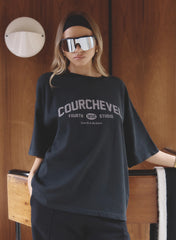 Grey Acid Wash Courchevel Slogan Print T Shirt