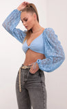 Lace Puff Sleeve Crop Top in Sky Blue