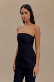 Madelyn Strapless Longline Denim Top Indigo Blue