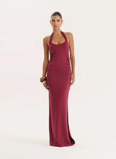 Plum Knot Detail Halterneck Jersey Maxi Dress