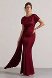 Ambrosia Berry Satin Pleated Maxi Dress With Drape