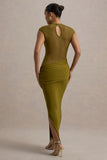 Asia Green Sheer Short Sleeve Draped Maxi Dress