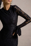 For Life Black Lace Long Sleeve Midi Dress