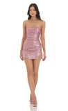 Sequin Strapless Mini Dress in Rose Pink