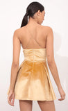 Pleated A line Velvet Dress In Mustard