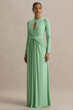 With Me Green High Neck Maxi Dress With Ruched Detailing