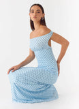 Like Me Now Maxi Dress Blue Mocha Dot