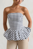 Roll With It Black White Gingham Bandeau Ruffle Top