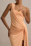 Erminia Peach One Shoulder Twist Wrap Maxi Dress