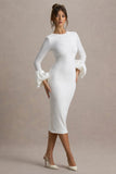 Celie White Long Sleeve Midi Dress With Puff Cuffs
