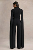 Elisabetta Black Square Neck Jumpsuit With Cape Sleeves