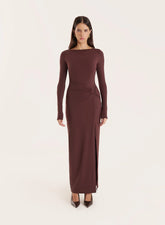 Chocolate Long Sleeve Ring Detail Maxi Dress