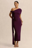 Praia Plum Asymmetric Neck Midi Dress With Sash and Draped Detailing