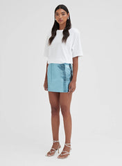 Blue Metallic Faux Leather Mini Skirt