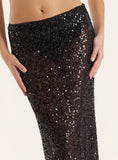 Black Sheer Sequin Maxi Skirt