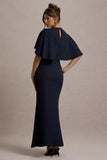 Allison Navy High Neck Maxi Dress With Cape