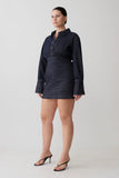 Zarah Denim Long Sleeve Mini Dress Indigo Pinstripe