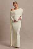 Cyra Cream Asymmetric Neck Maternity Maxi Dress With Sash