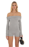 Knit Off Shoulder Romper in Grey