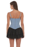 Two Toned Denim Ruffle Dress in Blue and Black
