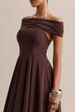 Mavina Brown Bardot Neck Midi Dress