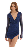 Striped Sequin Long Sleeve Dress in Blue
