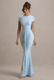 Vincenza Powder Blue Short Sleeve Gathered Maxi Dress