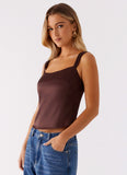 Lylah Satin Top Brown