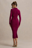 Tamara Burgundy Long Sleeve Ruched Midi Dress