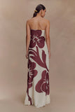 Amaya Strapless Chiffon Maxi Dress Brown Deco Fleur Print