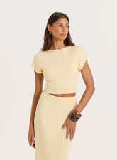 Yellow Knitted High Neck Sleeveless Top
