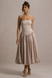 Keyton Champagne Satin Bandeau Midi Dress